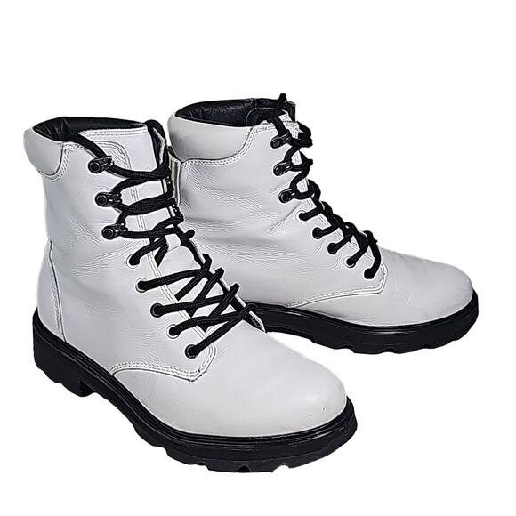 Sorel Lennox Lace Up White Waterproof Leather Combat Boots Womens Size 10 - Picture 1 of 15